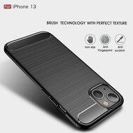 iPhone 13 Hoesje - MobyDefend TPU Backcover - Geborstelde Metaal &amp; Carbon-Look - Zwart