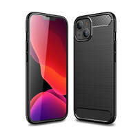 iPhone 13 Hoesje - MobyDefend TPU Backcover - Geborstelde Metaal &amp; Carbon-Look - Zwart