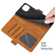 iPhone 13 Hoesje - MobyDefend Luxe Wallet Book Case (Sluiting Zijkant) - Lichtbruin