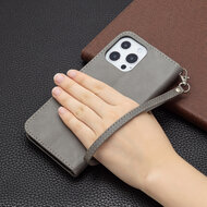 iPhone 13 Pro Hoesje - MobyDefend Wallet Book Case Met Koord - Grijs