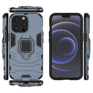 iPhone 13 Pro Hoesje - MobyDefend Dubbelgelaagde Pantsercase Met Standaard - Navy Blauw