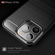iPhone 13 Pro Hoesje - MobyDefend TPU Backcover - Geborstelde Metaal &amp; Carbon-Look - Zwart