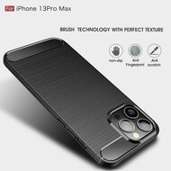 iPhone 13 Pro Max Hoesje - MobyDefend TPU Backcover - Geborstelde Metaal &amp; Carbon-Look - Zwart