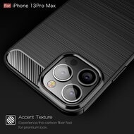 iPhone 13 Pro Max Hoesje - MobyDefend TPU Backcover - Geborstelde Metaal &amp; Carbon-Look - Zwart