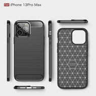 iPhone 13 Pro Max Hoesje - MobyDefend TPU Backcover - Geborstelde Metaal &amp; Carbon-Look - Zwart