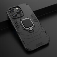 iPhone 14 Pro Hoesje - MobyDefend Dubbelgelaagde Pantsercase Met Standaard - Zwart