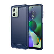 Motorola Moto G54 Hoesje - MobyDefend TPU Backcover - Geborstelde Metaal &amp; Carbon-Look - Blauw