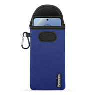Hoesje voor Motorola Moto G54 - MobyDefend Neopreen Pouch Met Karabijnhaak - Insteekhoesje - Riemlus Hoesje - Blauw