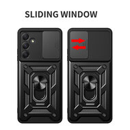 Samsung Galaxy A35 Hoesje - MobyDefend Pantsercase Met Draaibare Ring - Zwart