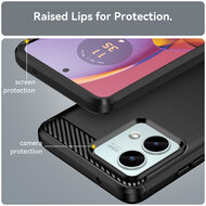 Motorola Moto G84 Hoesje - MobyDefend TPU Backcover - Geborstelde Metaal &amp; Carbon-Look - Zwart
