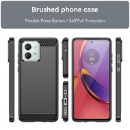 Motorola Moto G84 Hoesje - MobyDefend TPU Backcover - Geborstelde Metaal &amp; Carbon-Look - Zwart