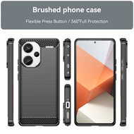 Xiaomi Redmi Note 13 Pro Plus Hoesje - MobyDefend TPU Backcover - Geborstelde Metaal &amp; Carbon-Look - Zwart
