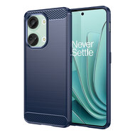 OnePlus Nord 3 Hoesje - MobyDefend TPU Backcover - Geborstelde Metaal &amp; Carbon-Look - Blauw