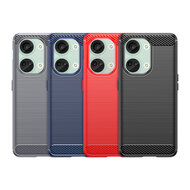 OnePlus Nord 3 Hoesje - MobyDefend TPU Backcover - Geborstelde Metaal &amp; Carbon-Look - Rood