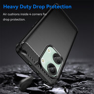 OnePlus Nord 3 Hoesje - MobyDefend TPU Backcover - Geborstelde Metaal &amp; Carbon-Look - Rood