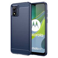 Motorola Moto E13 Hoesje - MobyDefend TPU Backcover - Geborstelde Metaal &amp; Carbon-Look - Blauw