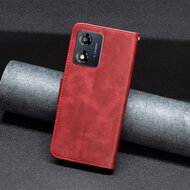Motorola Moto E13 Hoesje - MobyDefend Wallet Book Case Met Koord - Rood