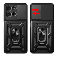 Motorola Moto G75 Hoesje - MobyDefend Pantsercase Met Draaibare Ring - Zwart