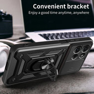 Motorola Moto G75 Hoesje - MobyDefend Pantsercase Met Draaibare Ring - Zwart