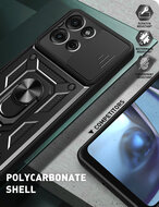 Motorola Moto G75 Hoesje - MobyDefend Pantsercase Met Draaibare Ring - Zwart