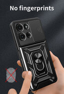Motorola Moto G75 Hoesje - MobyDefend Pantsercase Met Draaibare Ring - Zwart