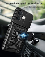 Oppo A60 5G  / Oppo A40 / Oppo A40m Hoesje - MobyDefend Pantsercase Met Draaibare Ring - Zwart