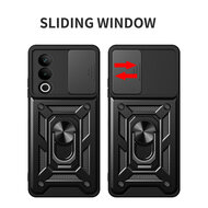 Oppo A80 5G Hoesje - MobyDefend Pantsercase Met Draaibare Ring - Rood