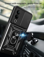 Oppo A80 5G Hoesje - MobyDefend Pantsercase Met Draaibare Ring - Zwart