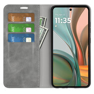 Motorola Moto G75 Hoesje - MobyDefend Luxe Wallet Bookcase (Magnetische Sluiting) - Grijs