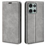 Motorola Moto G75 Hoesje - MobyDefend Luxe Wallet Bookcase (Magnetische Sluiting) - Grijs