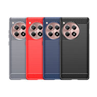 OnePlus 12R Hoesje - MobyDefend TPU Backcover - Geborstelde Metaal &amp; Carbon-Look - Zwart