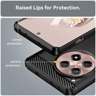 OnePlus 12R Hoesje - MobyDefend TPU Backcover - Geborstelde Metaal &amp; Carbon-Look - Zwart