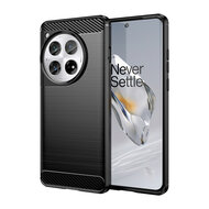 OnePlus 12 Hoesje - MobyDefend TPU Backcover - Geborstelde Metaal &amp; Carbon-Look - Zwart