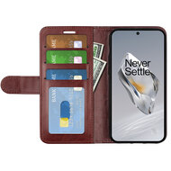 OnePlus 12 Hoesje - MobyDefend Wallet Book Case (Sluiting Achterkant) - Bruin