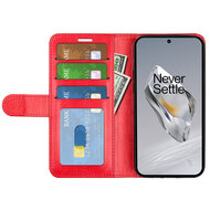 OnePlus 12 Hoesje - MobyDefend Wallet Book Case (Sluiting Achterkant) - Rood