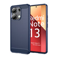 Xiaomi Redmi Note 13 4G Hoesje - MobyDefend TPU Backcover - Geborstelde Metaal &amp; Carbon-Look - Blauw