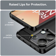 Xiaomi Redmi Note 13 4G Hoesje - MobyDefend TPU Backcover - Geborstelde Metaal &amp; Carbon-Look - Blauw