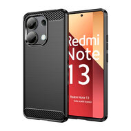Xiaomi Redmi Note 13 4G Hoesje - MobyDefend TPU Backcover - Geborstelde Metaal &amp; Carbon-Look - Zwart