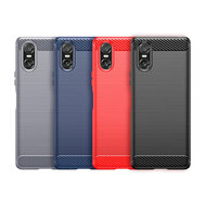Sony Xperia 10 VI Hoesje - MobyDefend TPU Backcover - Geborstelde Metaal &amp; Carbon-Look - Blauw