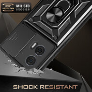 Motorola Edge 50 Fusion Hoesje - MobyDefend Pantsercase Met Draaibare Ring - Zwart