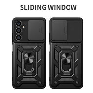 Samsung Galaxy S23 FE Hoesje - MobyDefend Pantsercase Met Draaibare Ring - Zwart