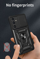 Samsung Galaxy S23 FE Hoesje - MobyDefend Pantsercase Met Draaibare Ring - Zwart