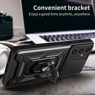 Samsung Galaxy S23 FE Hoesje - MobyDefend Pantsercase Met Draaibare Ring - Zwart