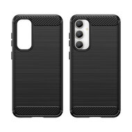 Samsung Galaxy S23 FE Hoesje - MobyDefend TPU Backcover - Geborstelde Metaal &amp; Carbon-Look - Zwart