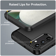 Samsung Galaxy A15 Hoesje - MobyDefend TPU Backcover - Geborstelde Metaal &amp; Carbon-Look - Blauw
