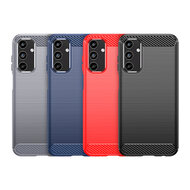 Samsung Galaxy A15 Hoesje - MobyDefend TPU Backcover - Geborstelde Metaal &amp; Carbon-Look - Zwart