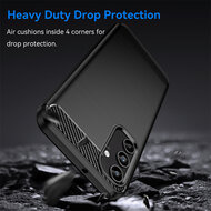 Samsung Galaxy A15 Hoesje - MobyDefend TPU Backcover - Geborstelde Metaal &amp; Carbon-Look - Zwart