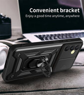 Samsung Galaxy A25 Hoesje - MobyDefend Pantsercase Met Draaibare Ring - Zwart