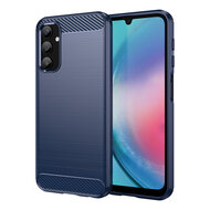 Samsung Galaxy A25 Hoesje - MobyDefend TPU Backcover - Geborstelde Metaal &amp; Carbon-Look - Blauw