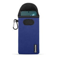 Hoesje voor Motorola Moto G05 - MobyDefend Neopreen Pouch Met Karabijnhaak - Insteekhoesje - Riemlus Hoesje - Blauw